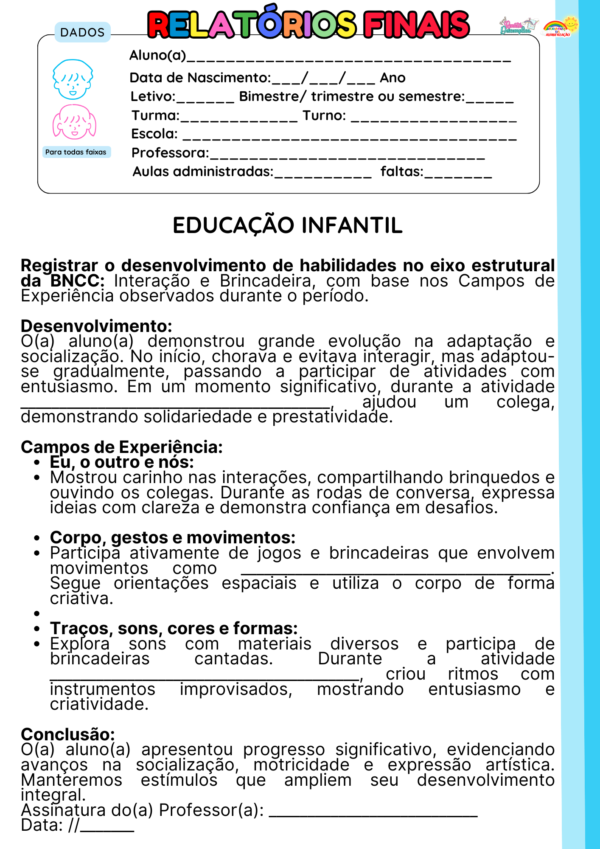 RELATÓRIOS DE DESENVOLVIMENTO 2024 E 2025 - BERÇÁRIO, MATERNAL, PRÉ-ESCOLA E EDUCAÇÃO INCLUSIVA - Imagem 2